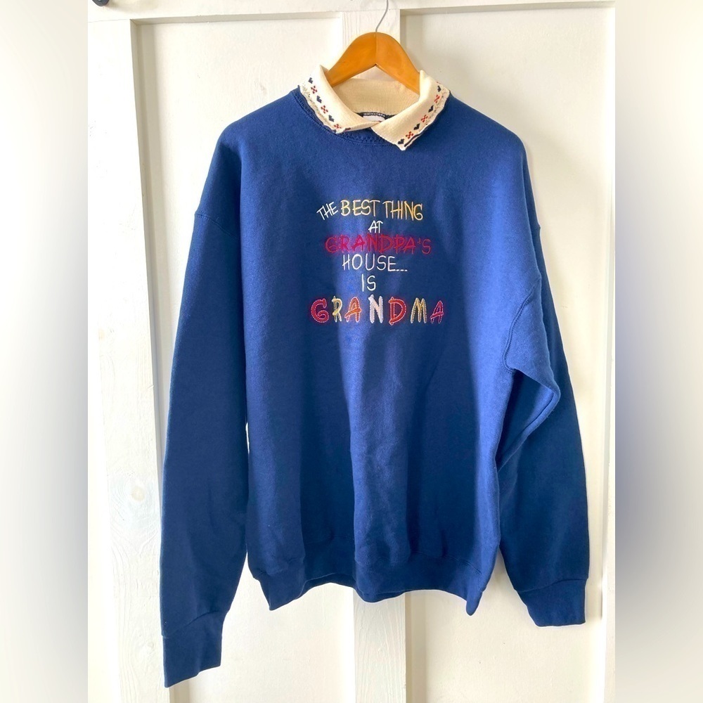 Vintage XL Best thing at Grandpa’s house is Grandma sweater crochet Peter Pan